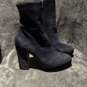 Salvatore Ferragamo Dark Blue Suede Heeled Boots